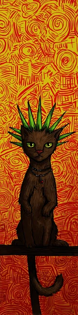 Cat bookmarks featuring a cat with spiky green hair